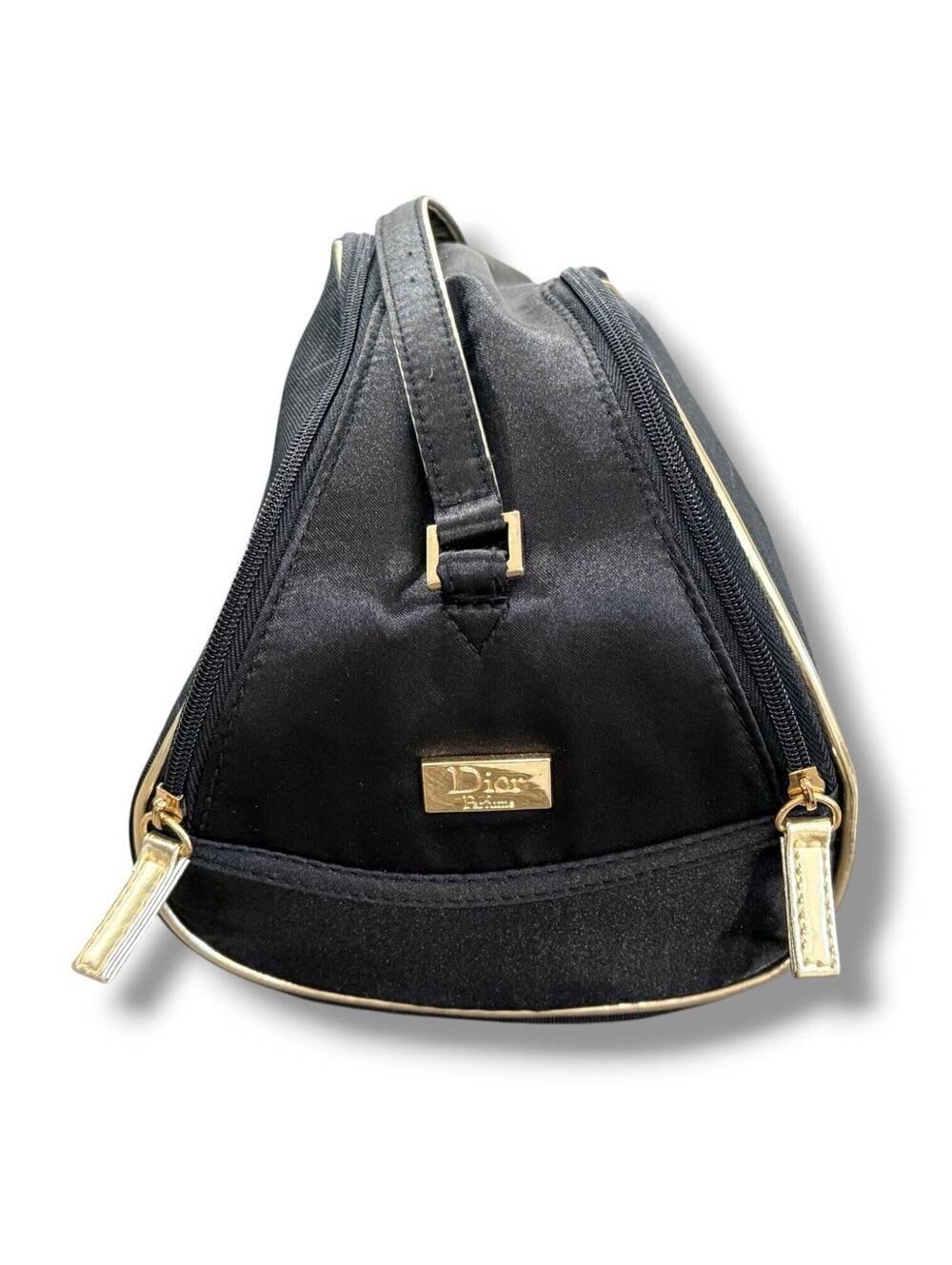 Christian Dior Parfums Black Satin Cosmetic Makeup Travel Beauty Pouch Bag